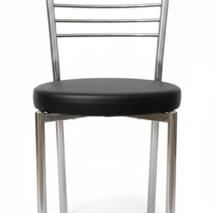 Rishvia premium black leather dining chair with durable steel chrome frame for dining room, office, restaurant, café, study room and home seating