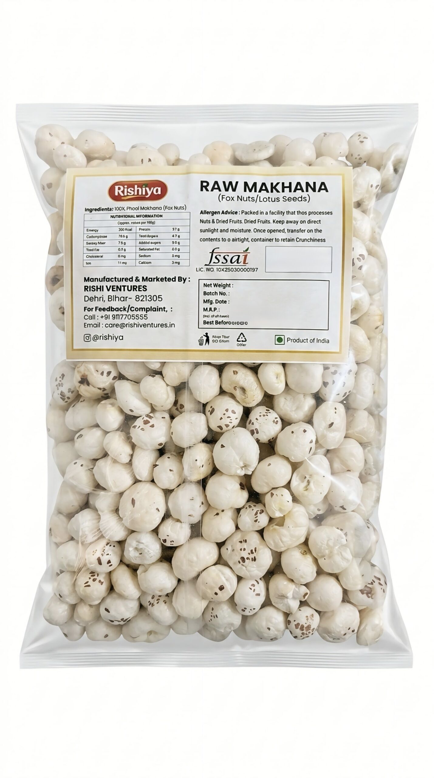 Rishiya Premium Makhana 200g | Roasted Fox Nuts | Natural, Crunchy & Healthy Snack | Rich in Protein & Fibre | Gluten-Free
